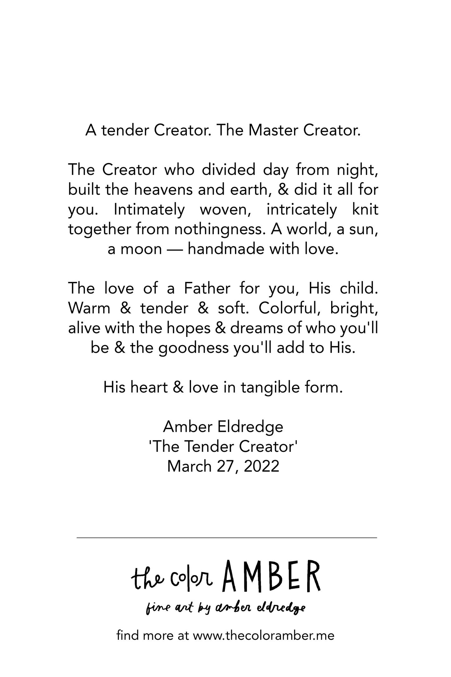 'The Tender Creator' Prints + Canvas